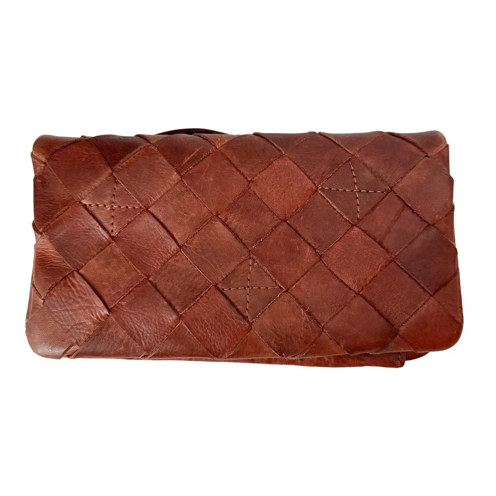 Valenca‎ Holland Distressed Brown Woven Leather Clutch Wallet Zipper Pocket - Picture 3 of 10
